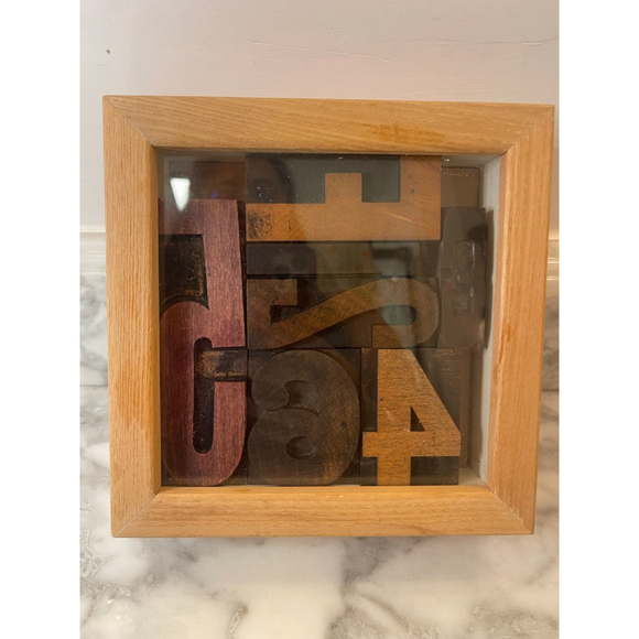 Unbranded Other - Vintage Letterpress Wood Type Block Shadow Box Typography Art Oak Frame 7x7